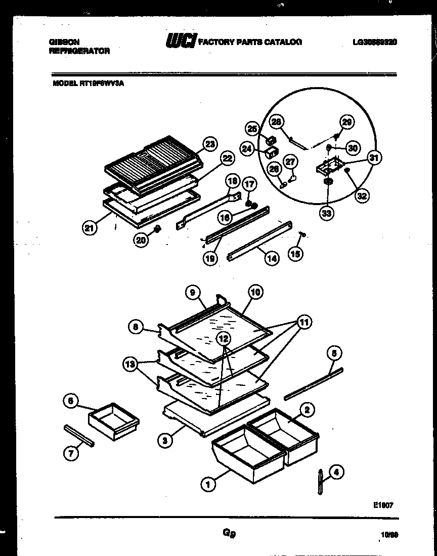 Gibson RT19F6WV3A shelves and supports diagram