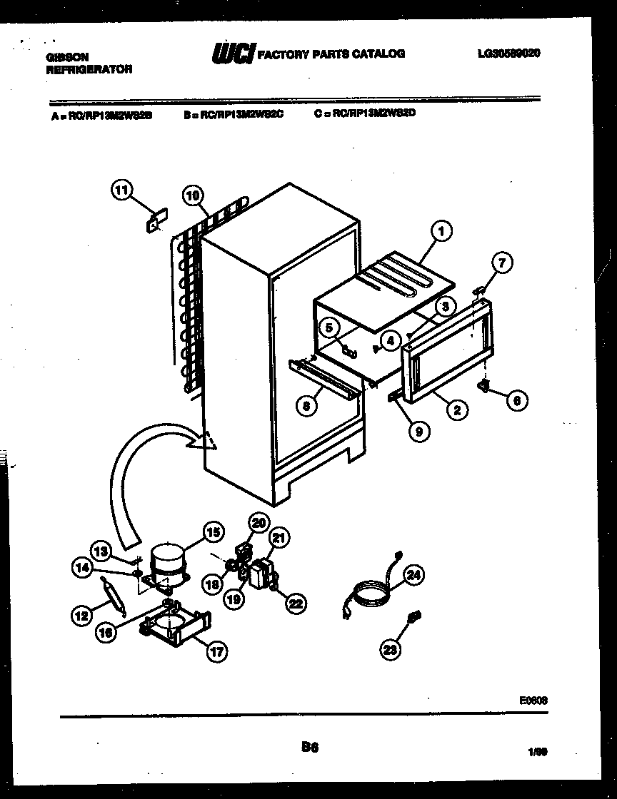 Gibson RP13M2WS2B system and automatic defrost parts diagram