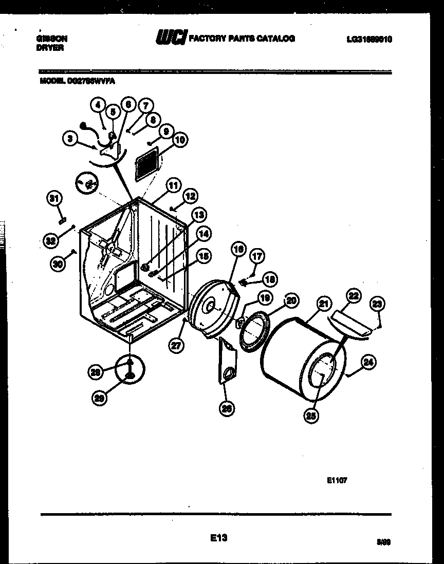 Gibson DG27S6WVFA cabinet and component parts diagram