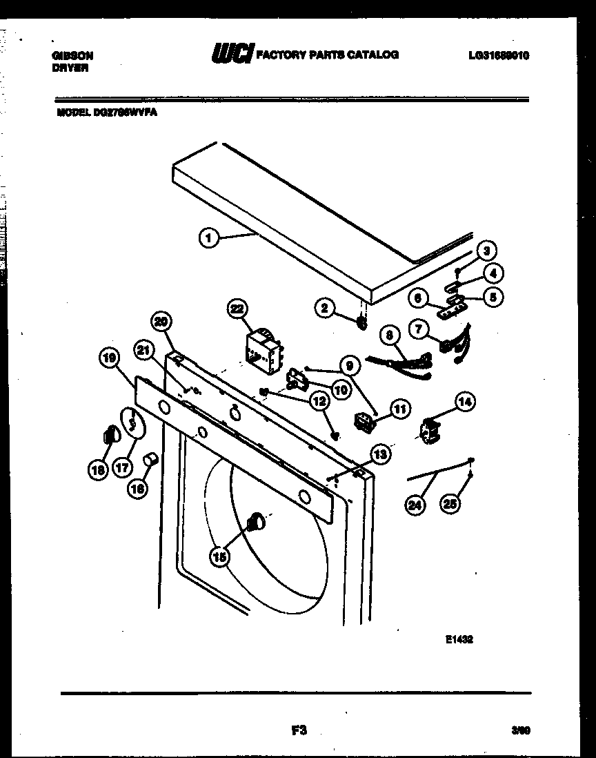 Gibson DG27S6WVFA console and control parts diagram
