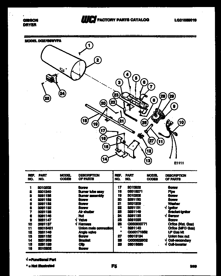 Gibson DG27S6WVFA burner, igniter and valve diagram