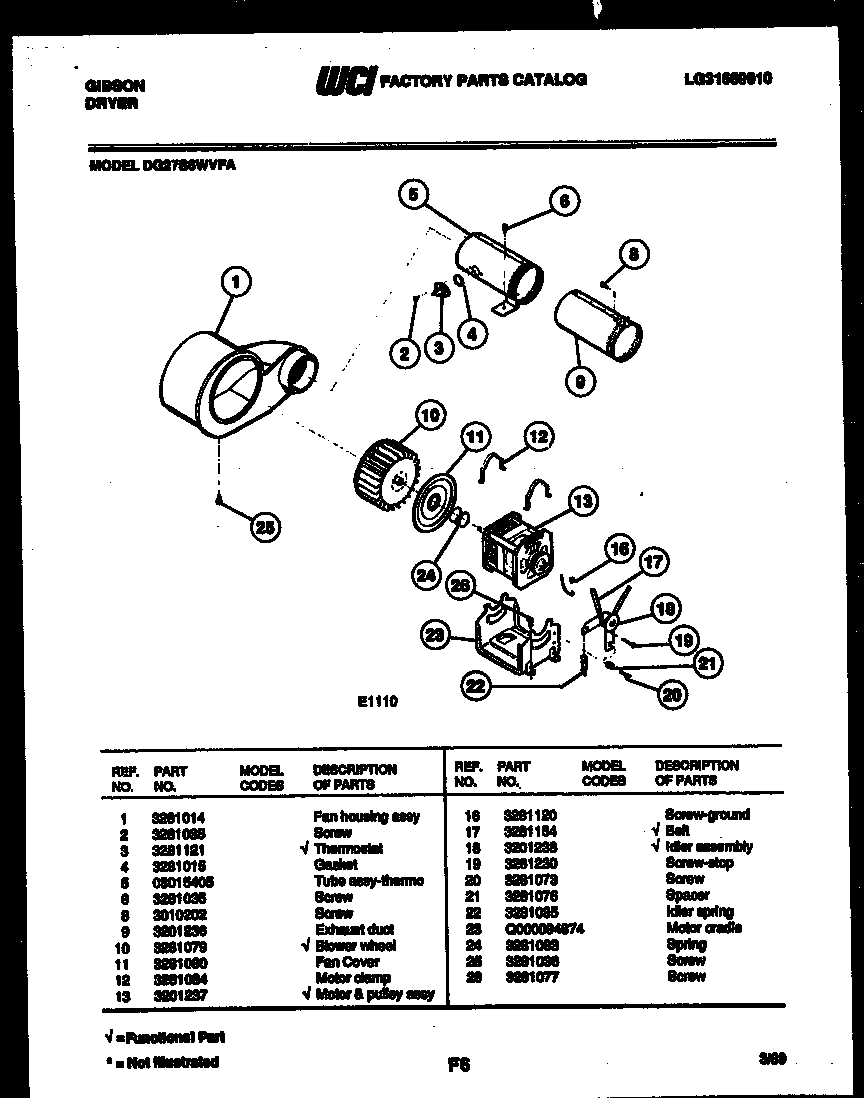 Gibson DG27S6WVFA motor and blower parts diagram