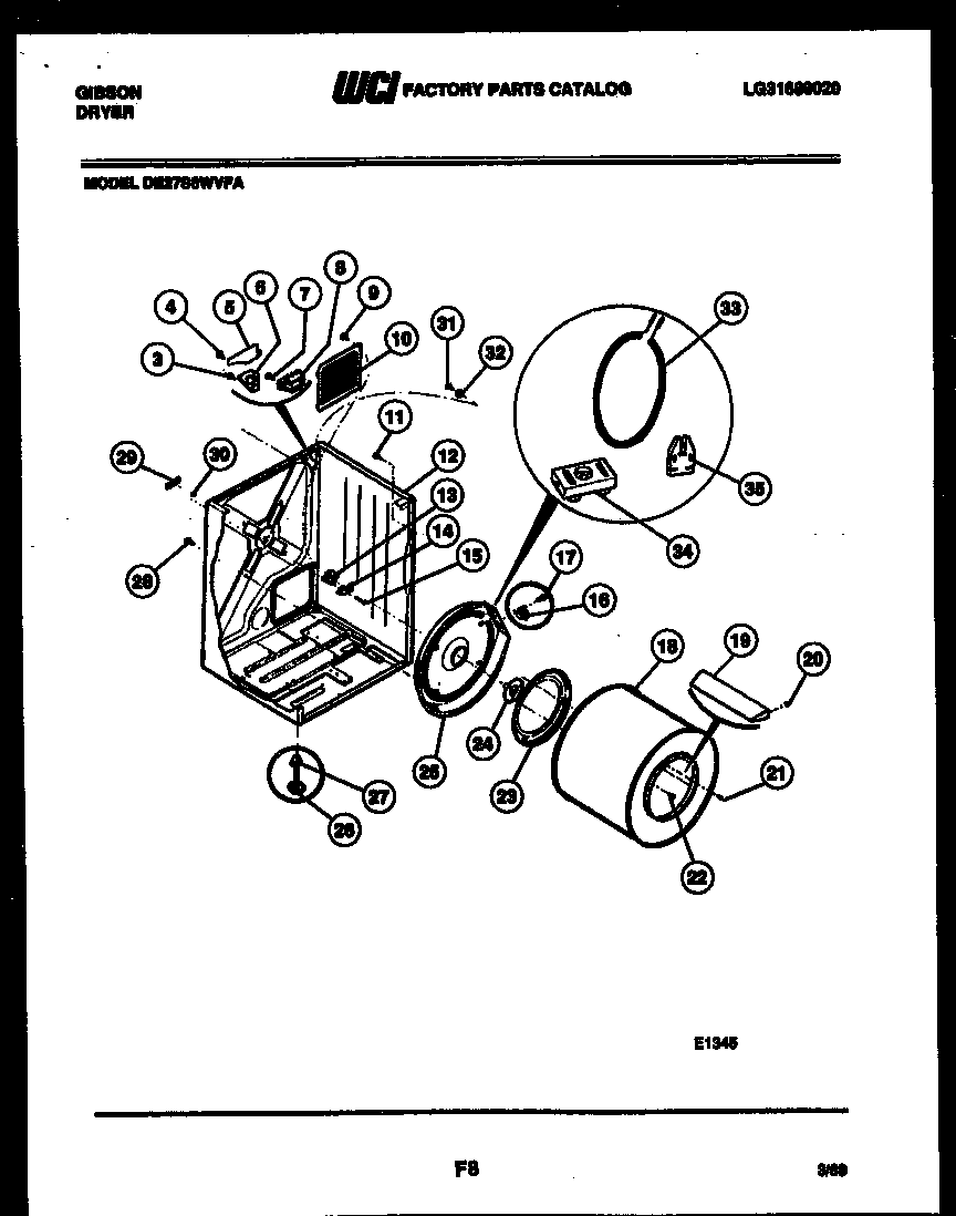 Gibson DE27S6WVFA cabinet and component parts diagram