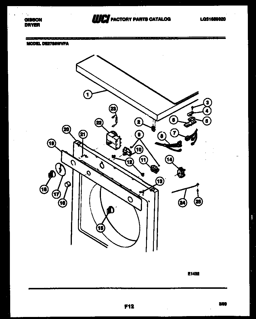 Gibson DE27S6WVFA console and control parts diagram