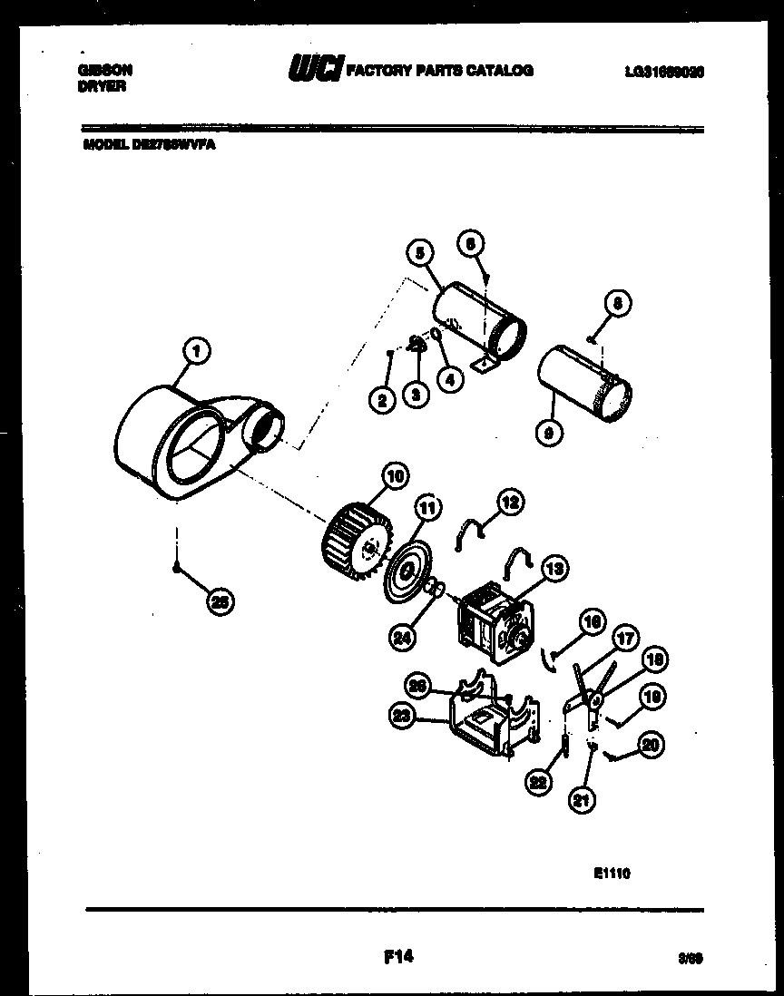 Gibson DE27S6WVFA motor and blower parts diagram