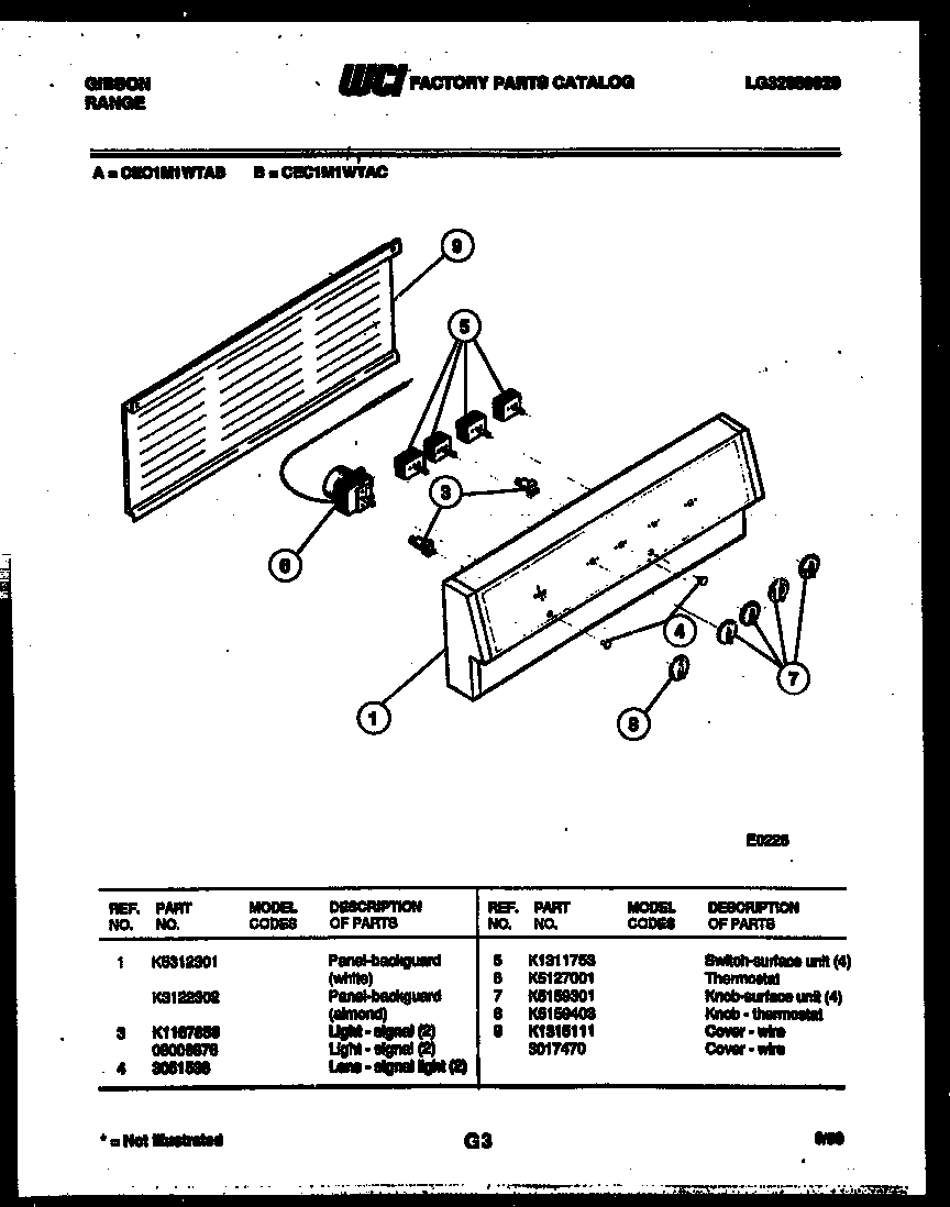 Gibson CEC1M1WTAC backguard diagram