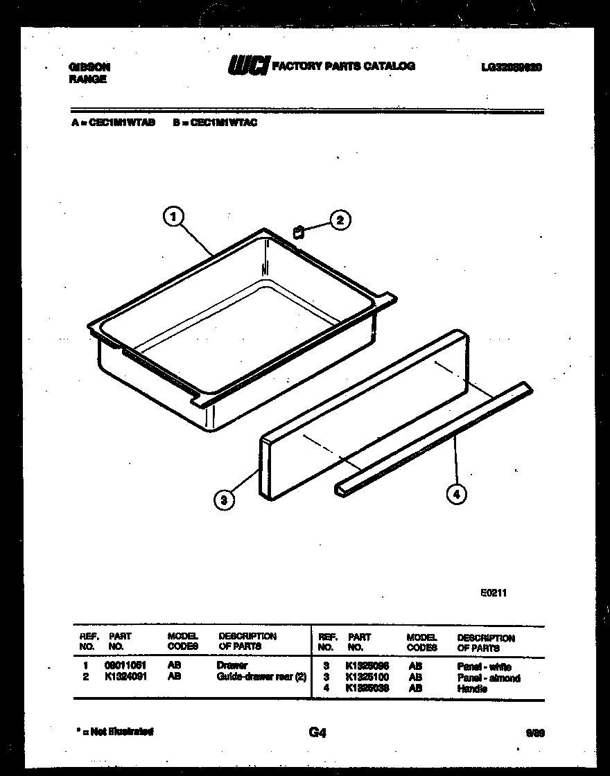 Gibson CEC1M1WTAC drawer parts diagram