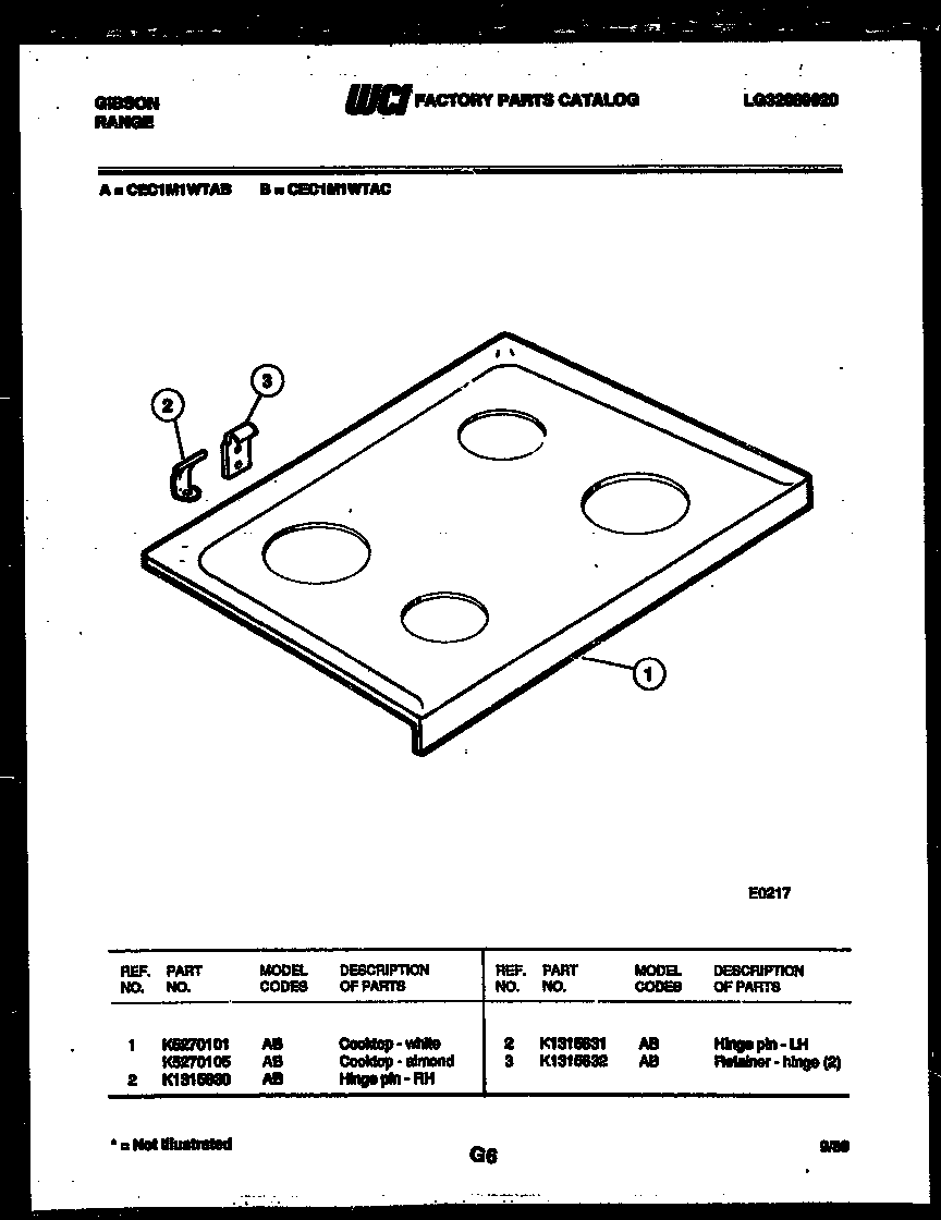 Gibson CEC1M1WTAC cooktop parts diagram
