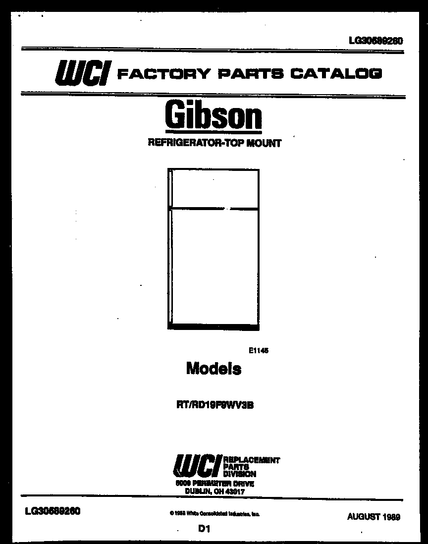 Gibson RT19F9WV3B cover page diagram