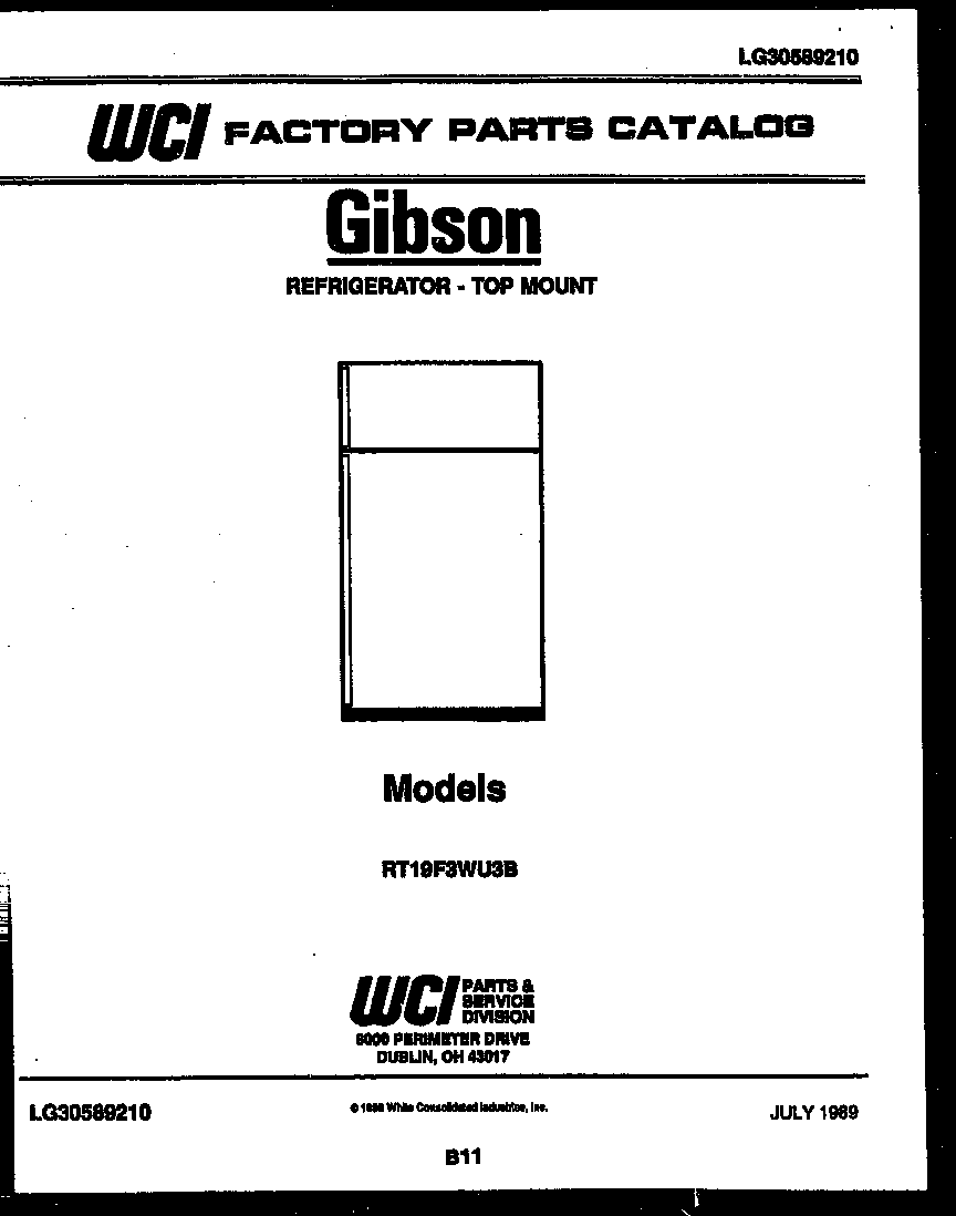 Gibson RT19F3WU3B cover page diagram
