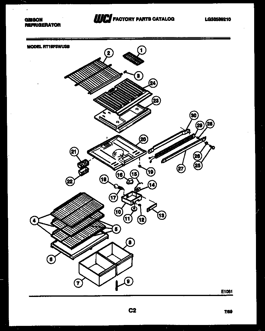 Gibson RT19F3WU3B shelves and supports diagram
