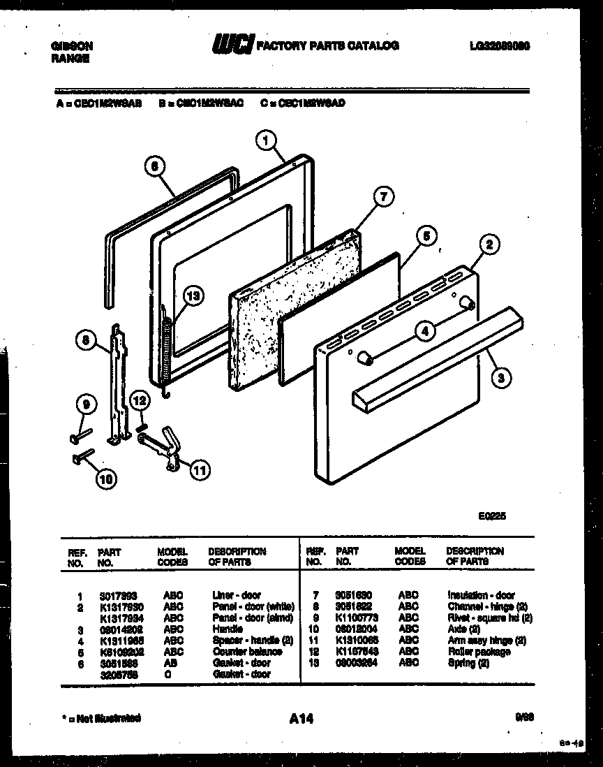 Gibson CEC1M2WSAD door parts diagram