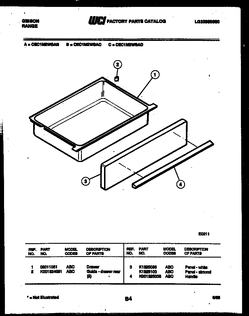 Gibson CEC1M2WSAD drawer parts diagram