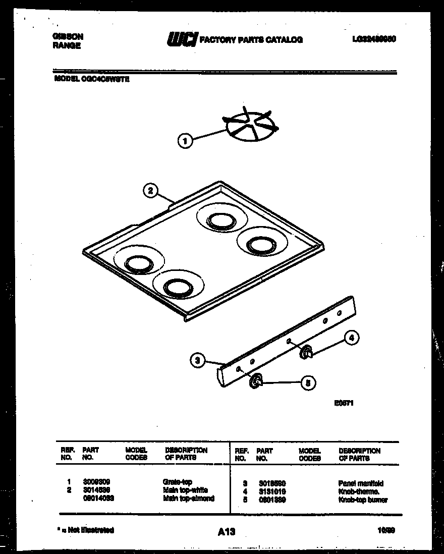 Gibson CGC4C5WSTE cooktop parts diagram