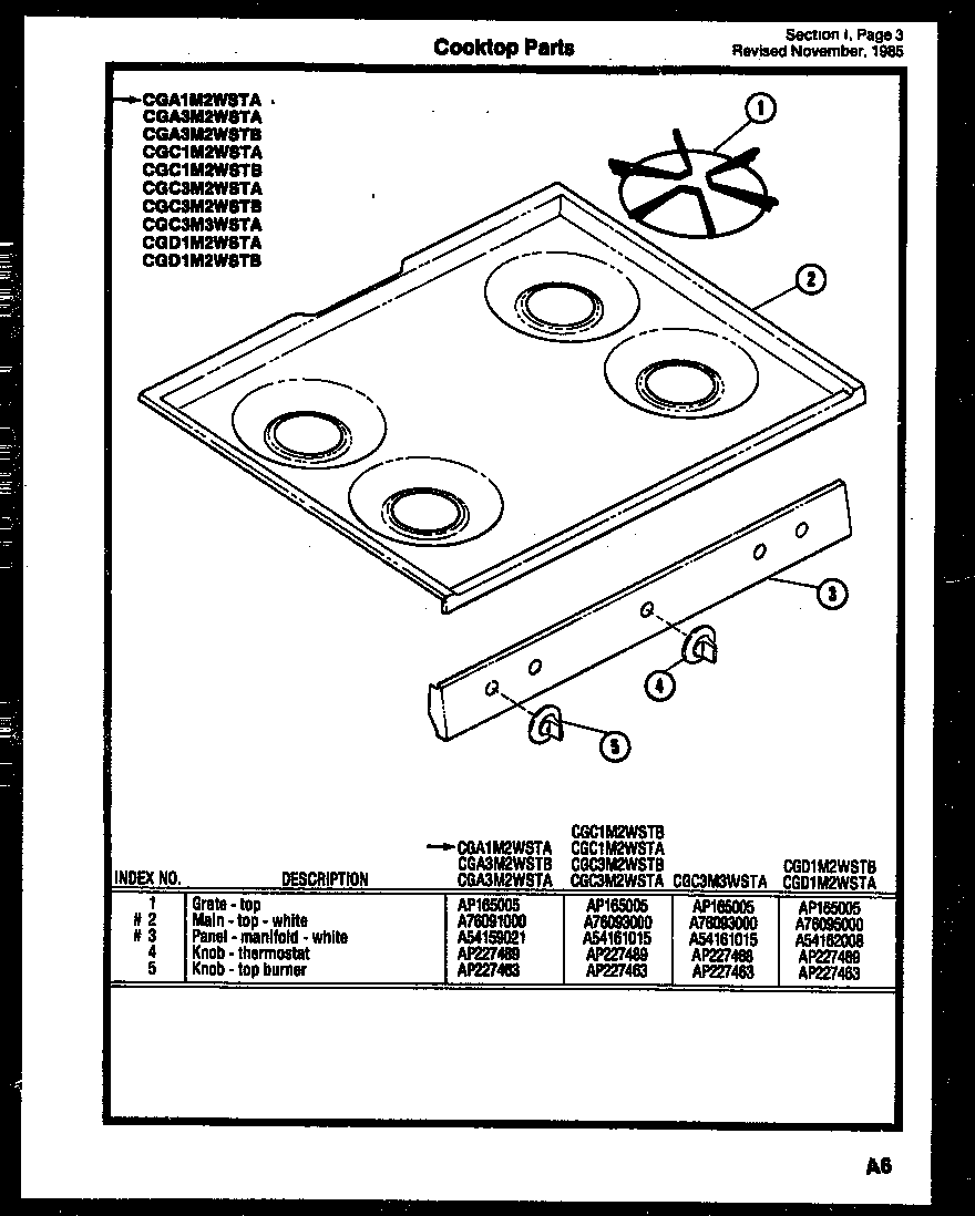 Gibson CGC4M5WSTB cooktop parts diagram