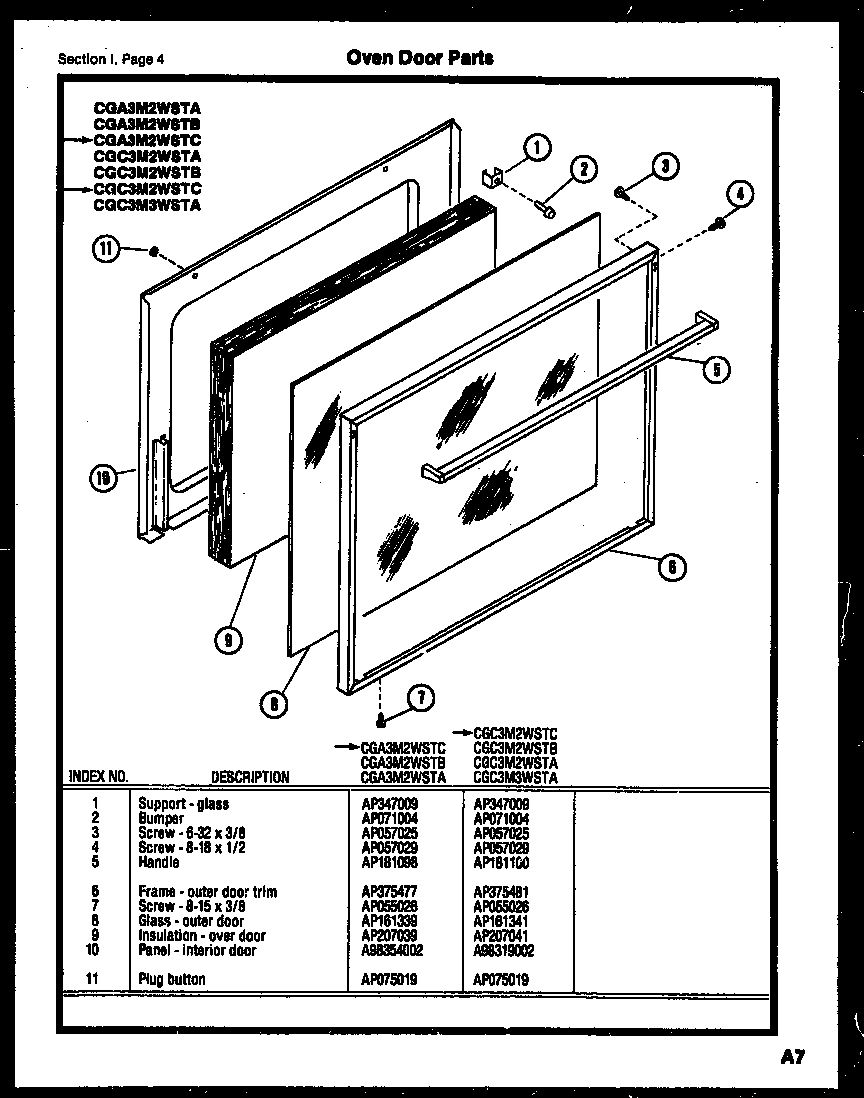 Gibson CGC4M5WSTB oven door parts diagram
