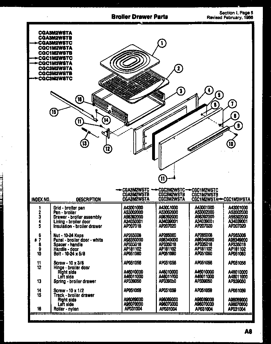 Gibson CGC4M5WSTB broiler drawer parts diagram