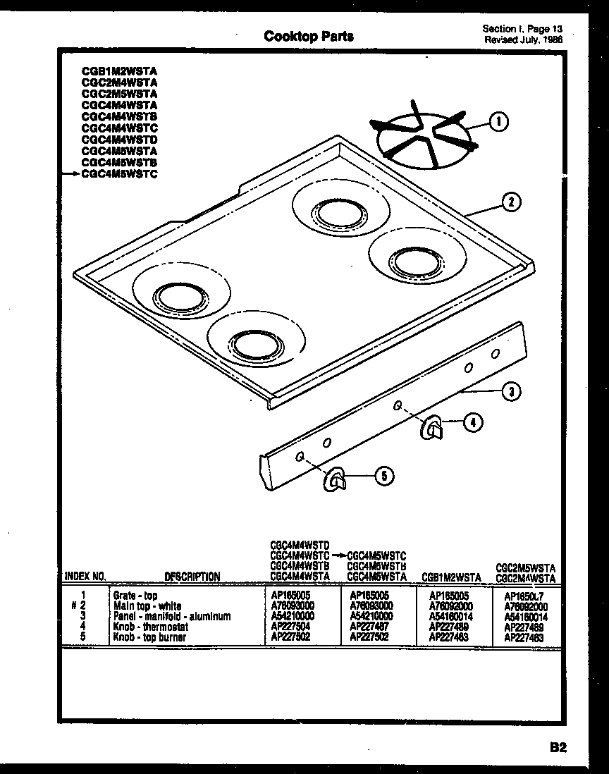 Gibson CGC4M5WSTB cooktop parts diagram