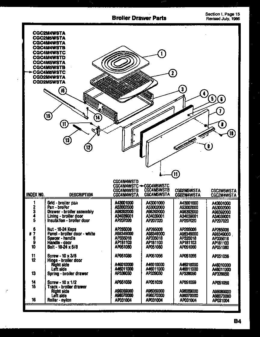 Gibson CGC4M5WSTB broiler drawer parts diagram