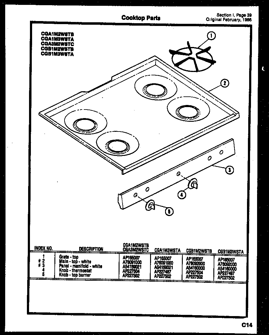 Gibson CGC4M5WSTB cooktop parts diagram