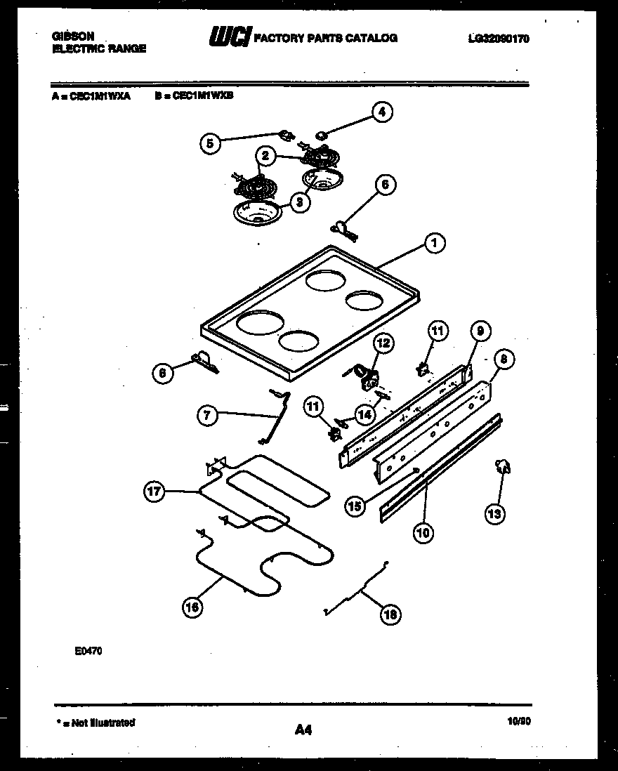 Gibson CEC1M1WXB cooktop and broiler parts diagram