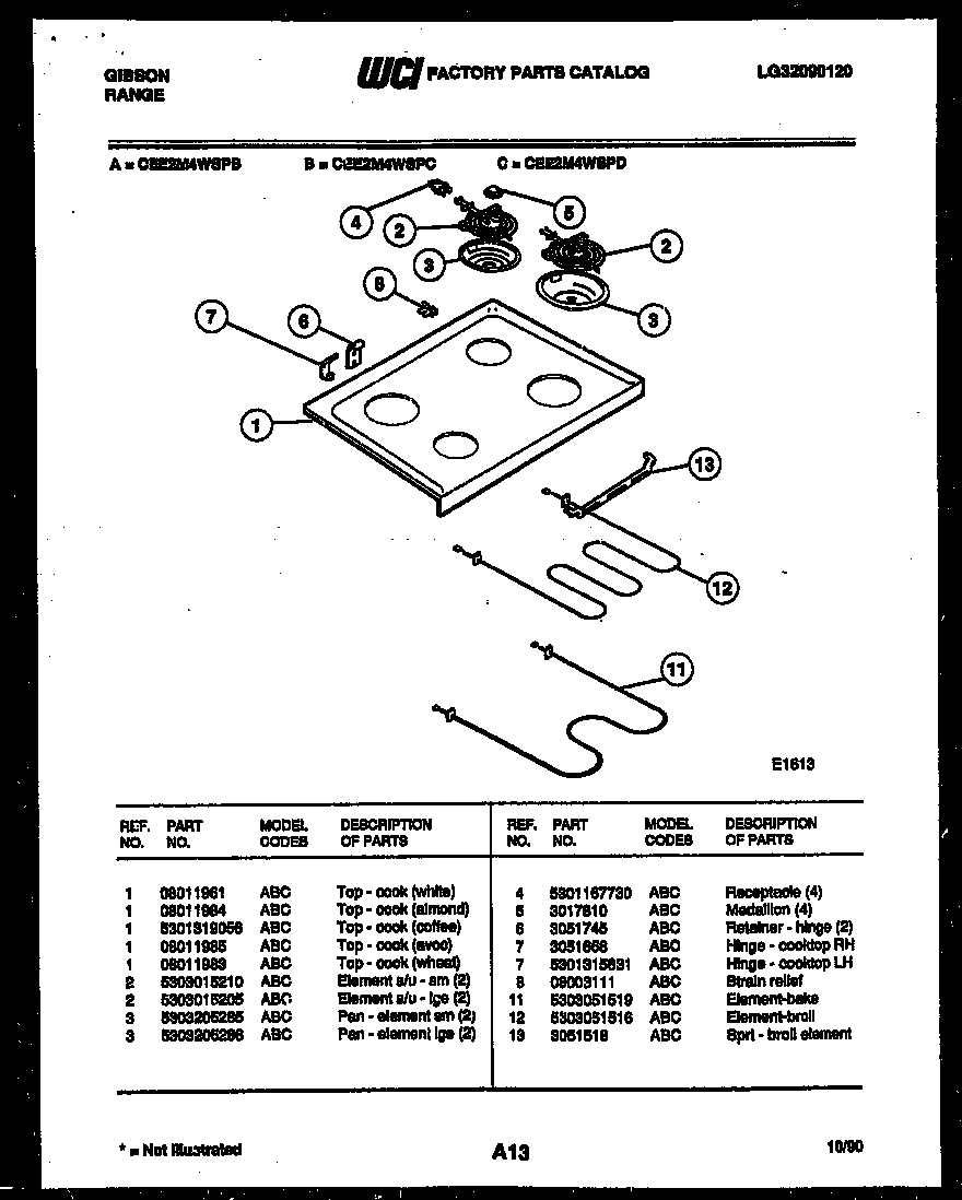 Gibson CEE2M4WSPC cooktop and broiler parts diagram