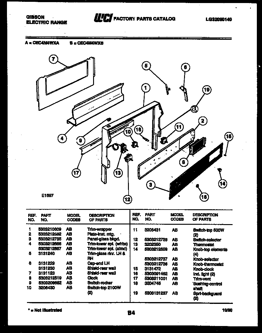 Gibson CEC4M4WXA backguard diagram