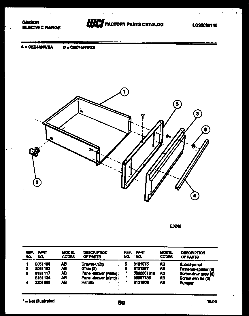 Gibson CEC4M4WXA drawer parts diagram