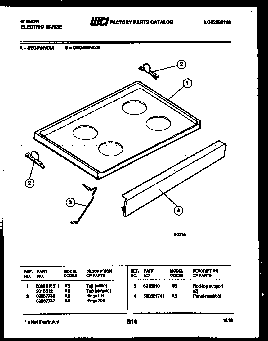 Gibson CEC4M4WXA cooktop parts diagram