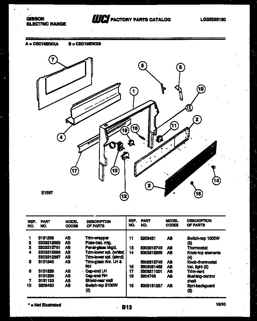 Gibson CEC1M2WXA backguard diagram