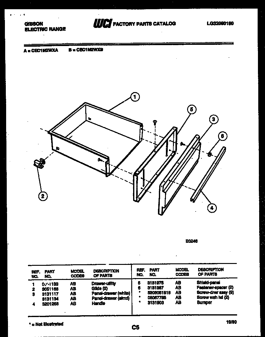 Gibson CEC1M2WXA drawer parts diagram