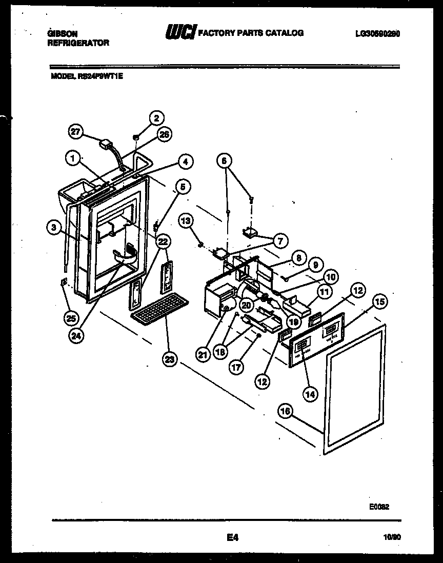 Gibson RS24F9WT1E ice door, dispenser and water tank diagram