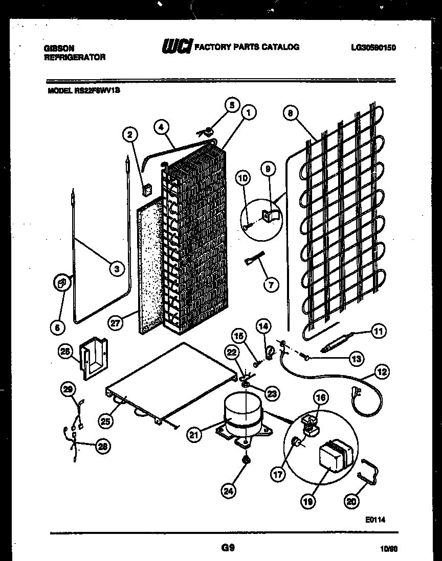 Gibson RS22F8WV1B system and automatic defrost parts diagram