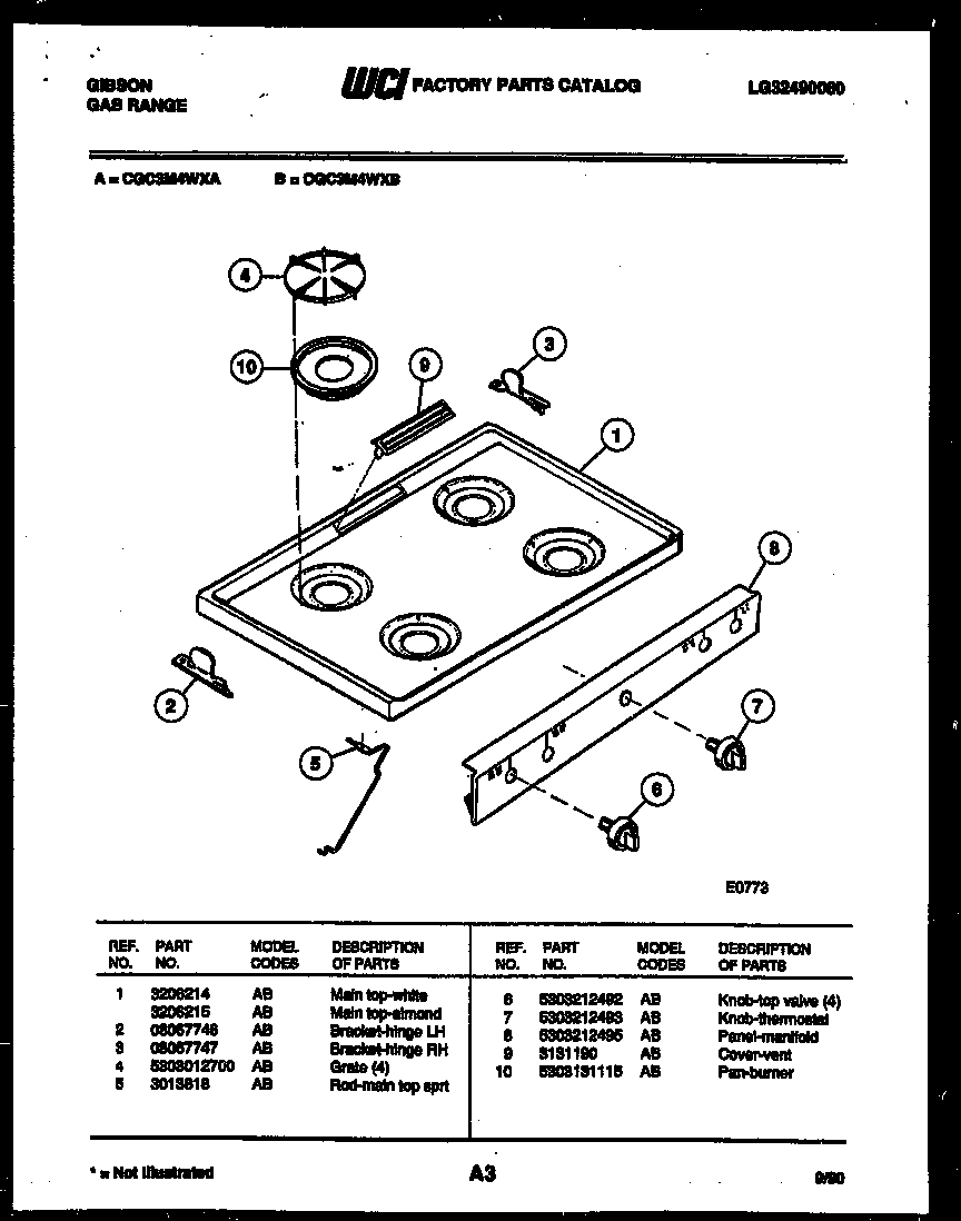 Gibson CGC3M4WXA cooktop parts diagram