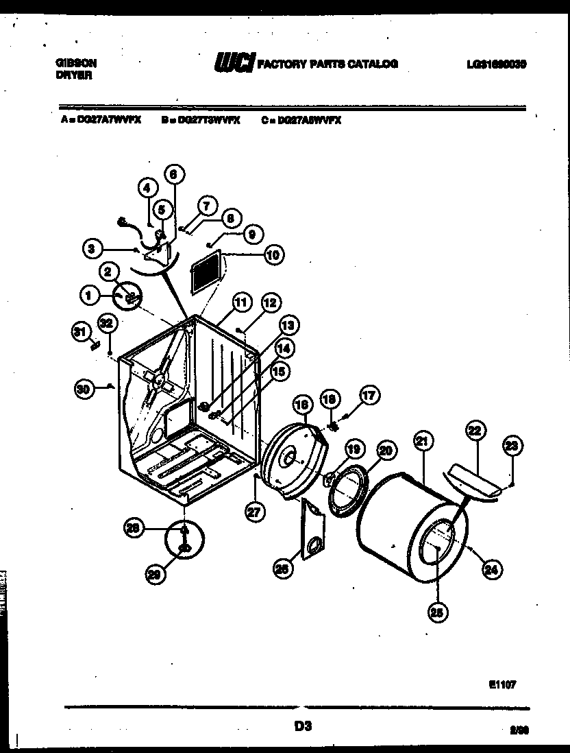 Gibson DG27A5WVFX cabinet and component parts diagram