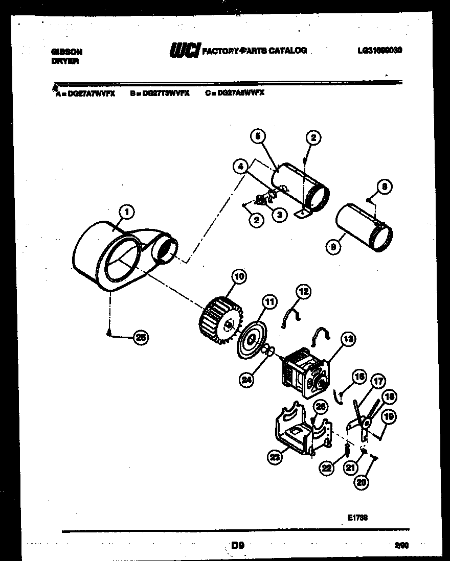 Gibson DG27A5WVFX motor and blower parts diagram