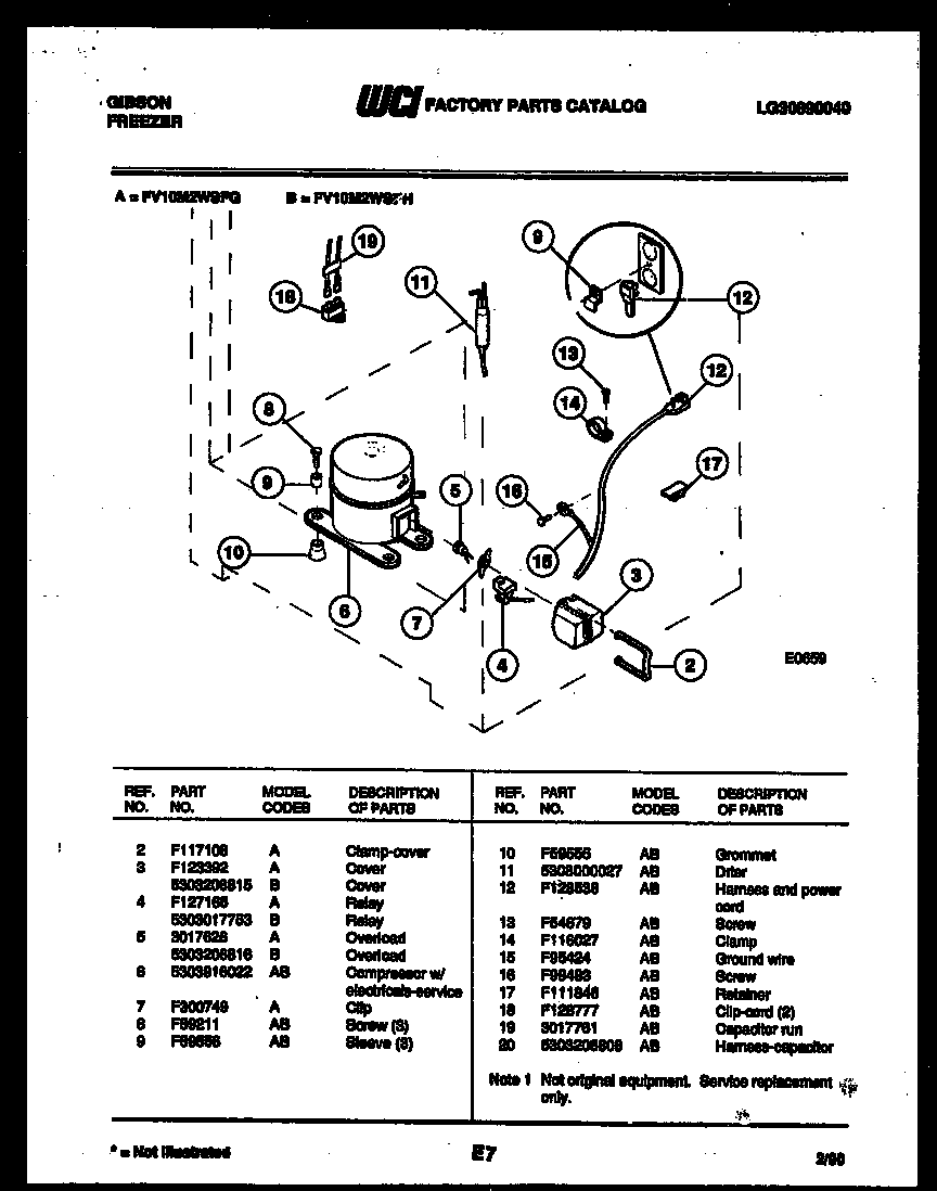 Gibson FV10M2WSFH compressor and electrical parts diagram