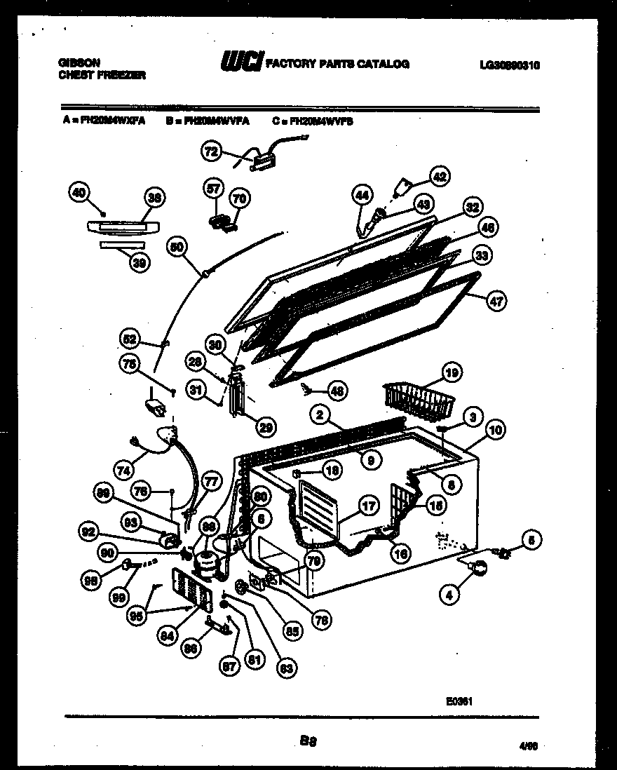 Gibson FH20M4WVFA chest freezer parts diagram