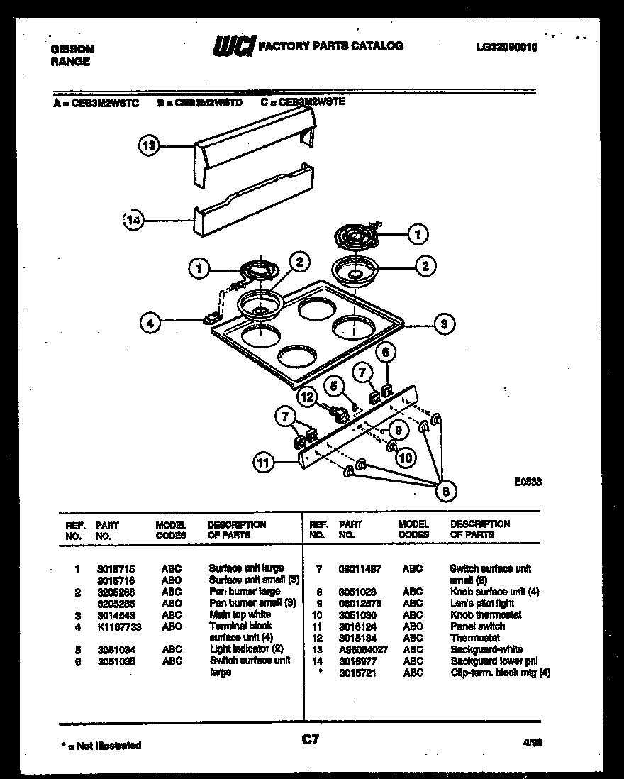 Gibson CEB3M2WSTE backguard and cooktop parts diagram