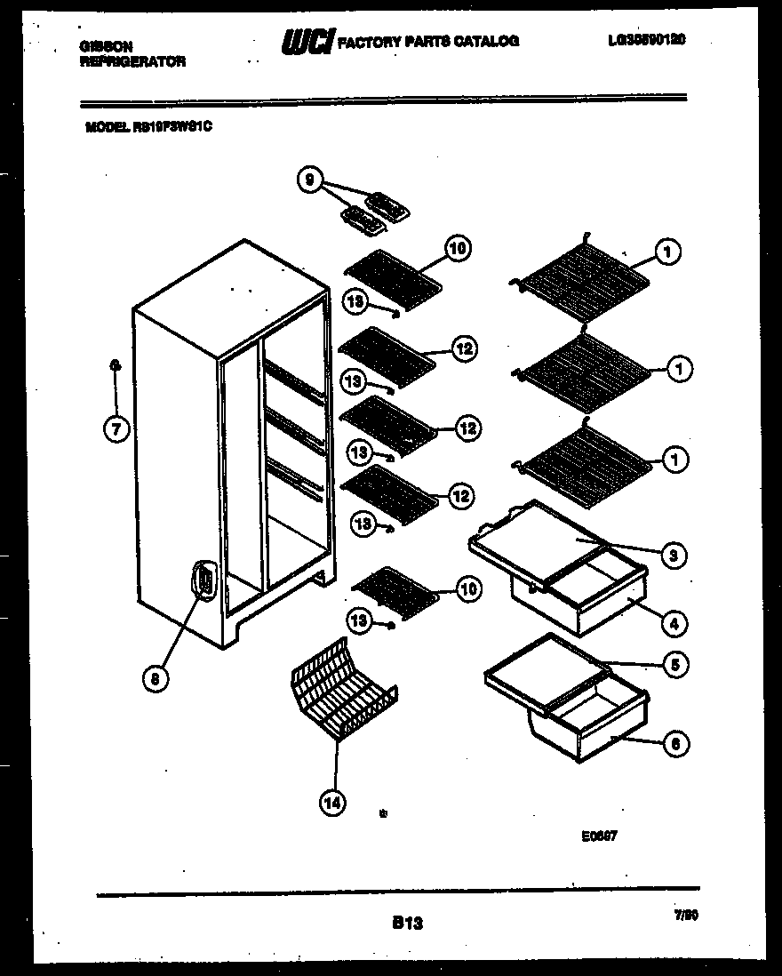Gibson RS19F3WS1C shelves and supports diagram