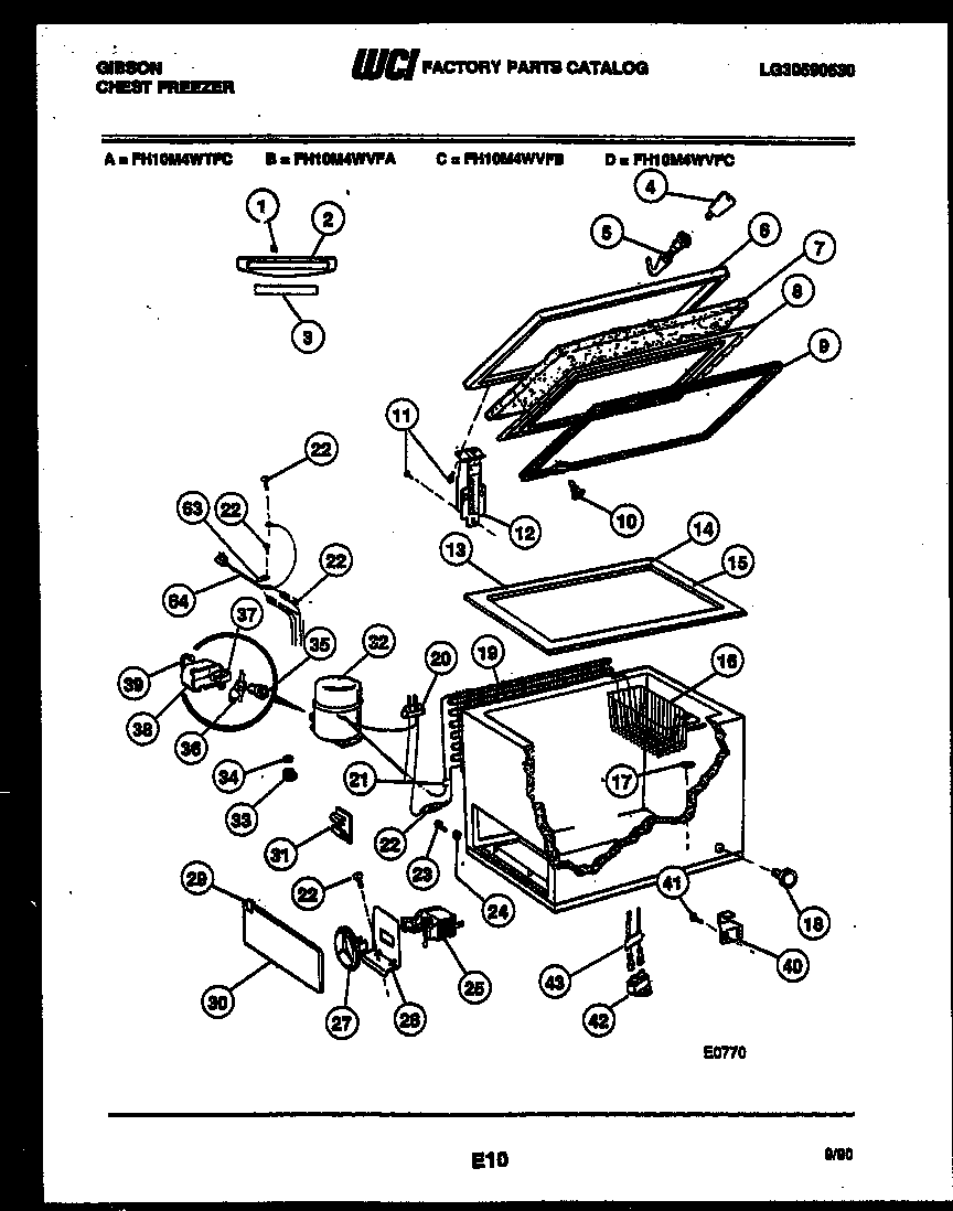 Gibson FH10M4WVFB chest freezer parts diagram