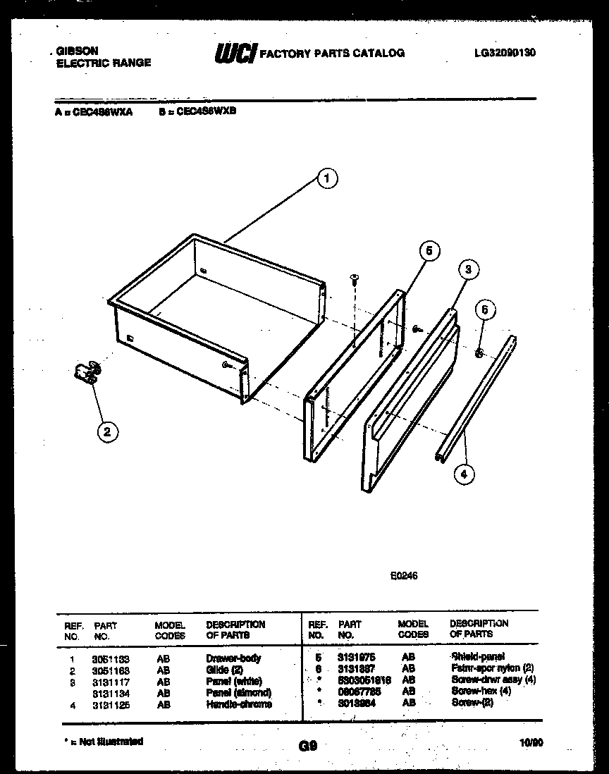 Gibson CEC4S6WXA drawer parts diagram