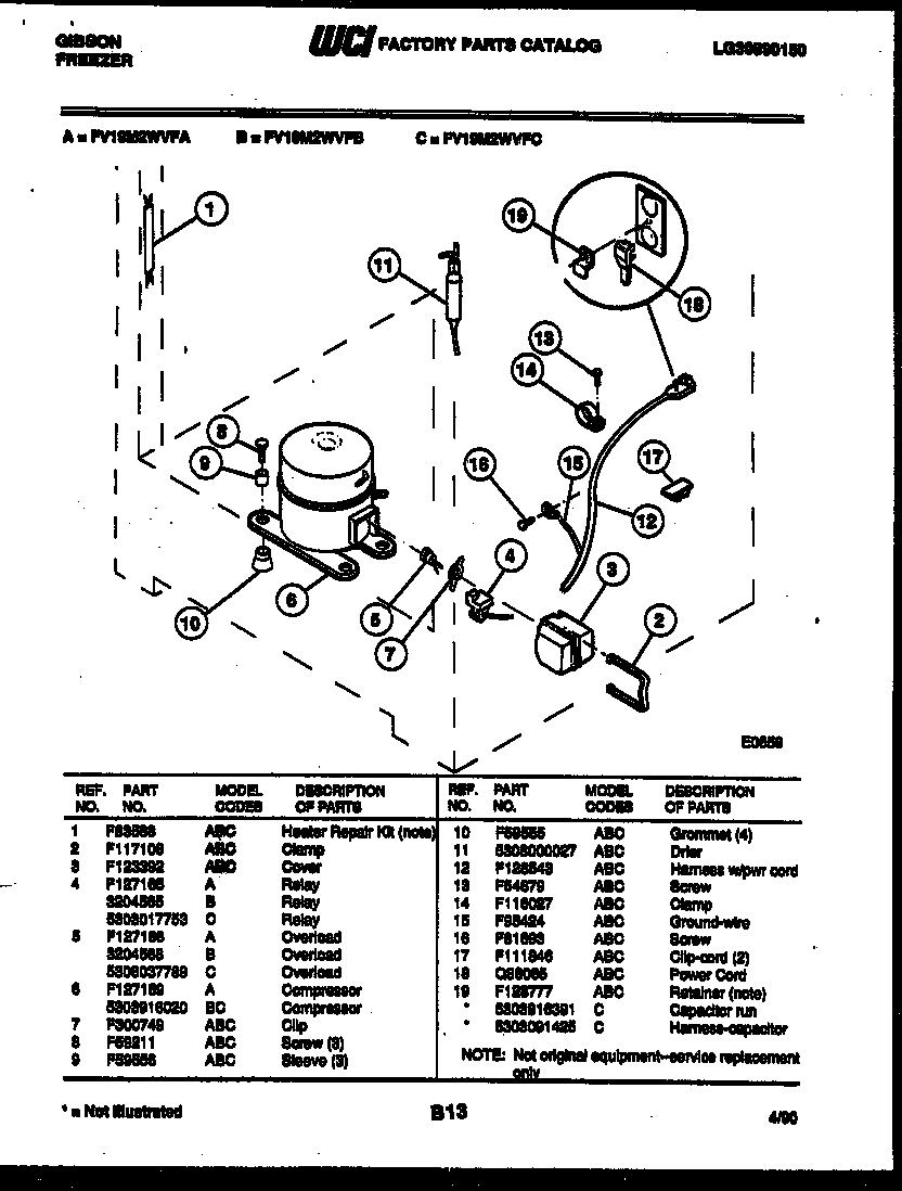 Gibson FV19M2WVFB compressor and electrical parts diagram