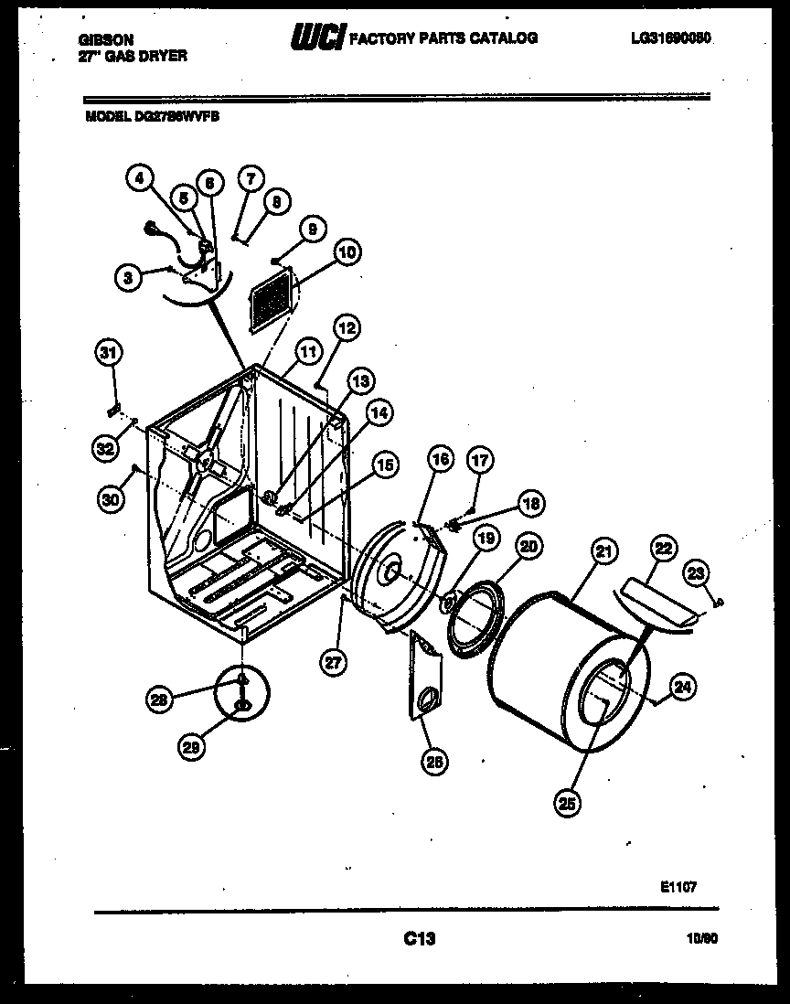 Gibson DG27S6WVFB cabinet and component parts diagram