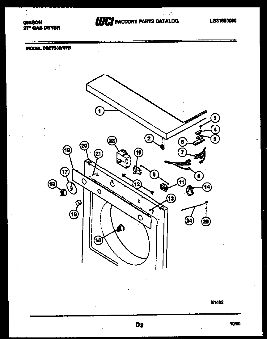 Gibson DG27S6WVFB top, control and miscellaneous parts diagram