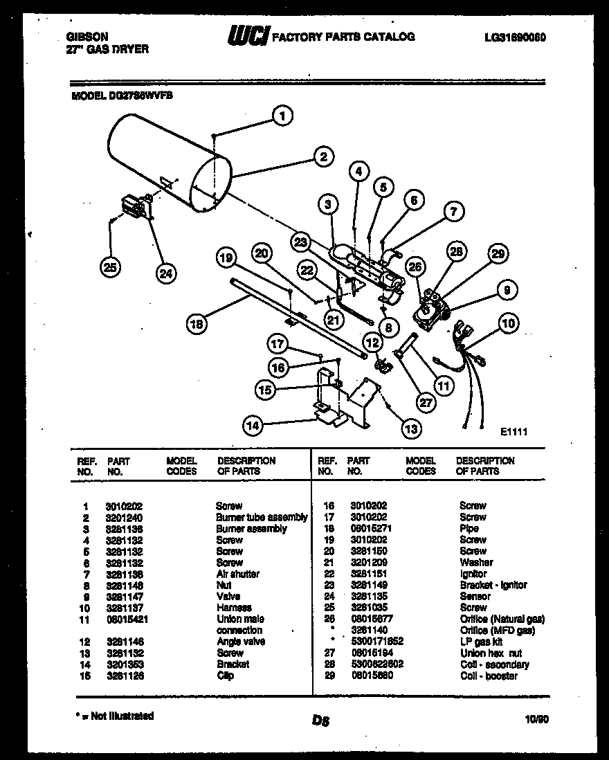 Gibson DG27S6WVFB burner, igniter and valve diagram