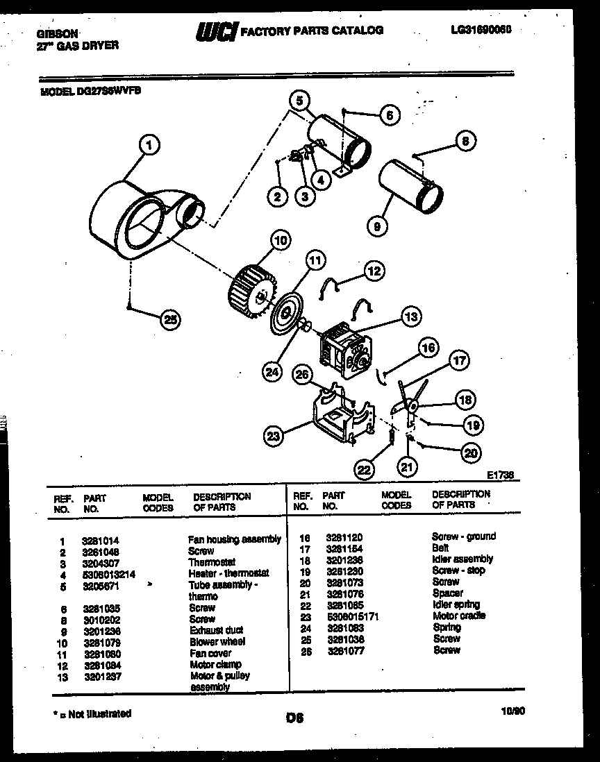 Gibson DG27S6WVFB motor and blower parts diagram