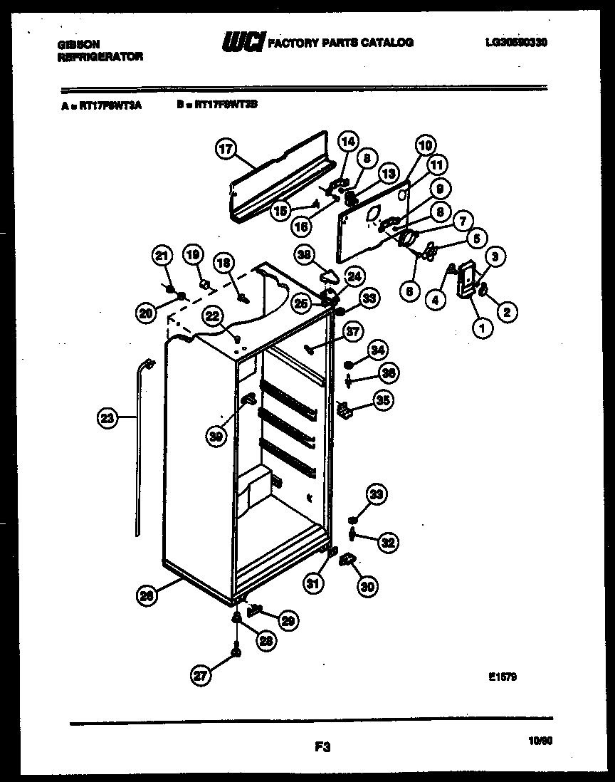 Gibson RT17F8WT3B cabinet parts diagram