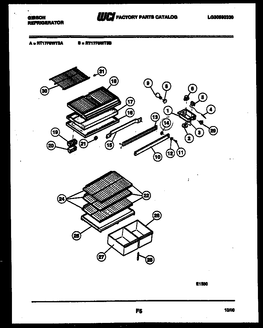 Gibson RT17F8WT3B shelves and supports diagram