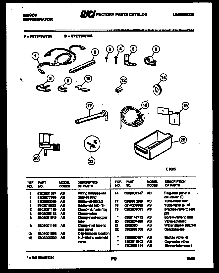 Gibson RT17F8WT3B ice maker installation parts diagram